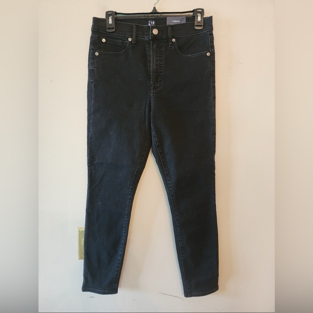 Gap high rise true skinny ankle length black stud jeans size 8
